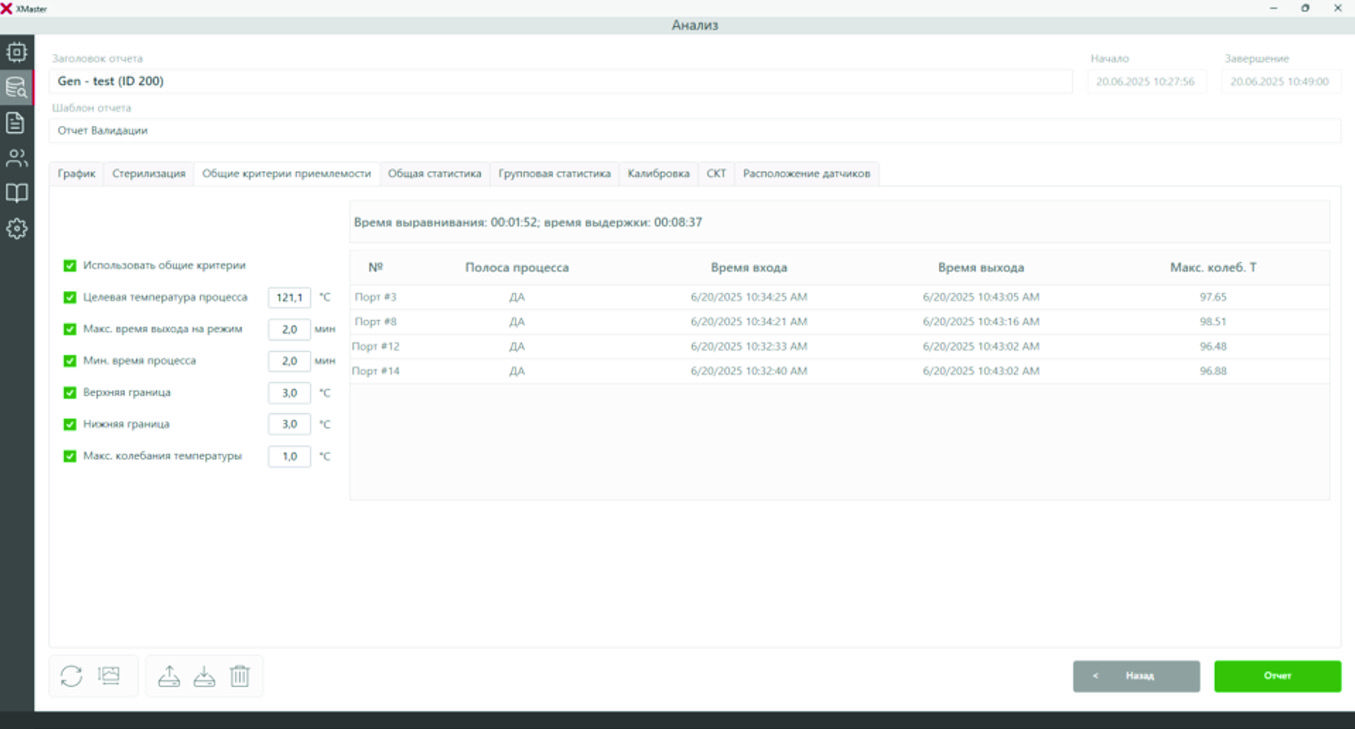 X-MASTER: отчеты, экран 1